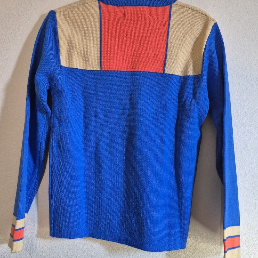 Vintage Colorblock Crew Neck Sweater - Blue, Red, and Tan - Picture 4 of 4
